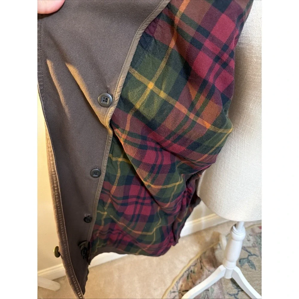 Vtg LL Bean Barn Coat Chore Jacket Tall XXL Plaid Lining Corduroy Collar